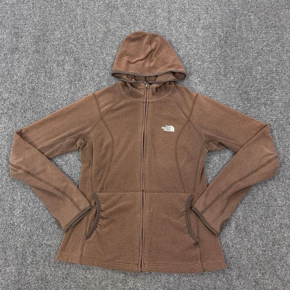 The North Face TKA 100 Fleece Jacket Womens Small Brown Hooded Full Zip Soft